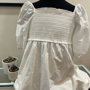 White Smocked 3/4 Sleeve Dress
